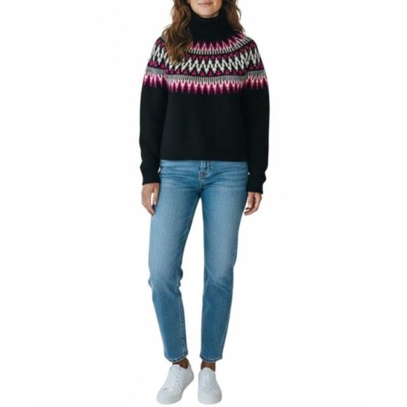 Line & Dot Kels Fair Isle Turtleneck Sweater Womens Size XS Black White Pink - Picture 1 of 10